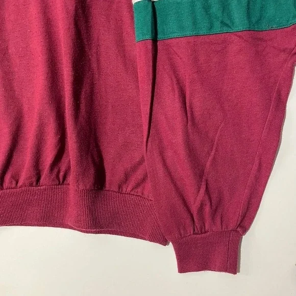 Members Only Vintage Mens Large Long Sleeve Polo Shirt Maroon Colorblock Stripe - Picture 4 of 8
